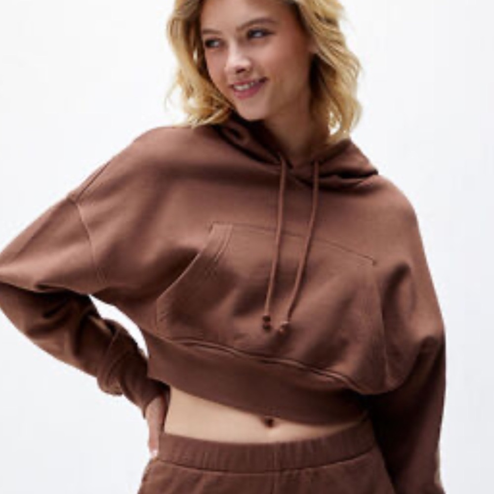 PAC SUN CROPPED HOODIE IN BROWN SIZE SMALL